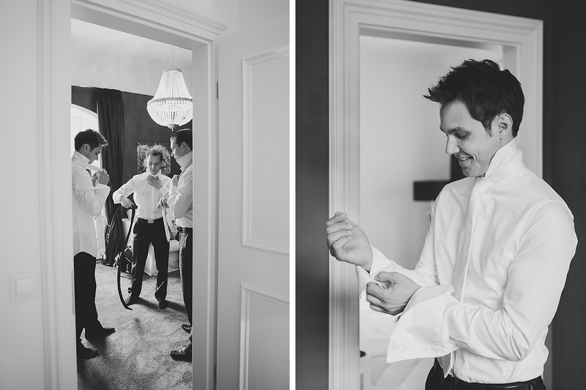 Hochzeitsreportage-Foto vom Ankleiden des Bräutigams bei Schloss Kartzow Hochzeit aufgenommen von professioneller Hochzeitsfotografin Potsdam © Hochzeitsfotograf Berlin www.hochzeitslicht.de