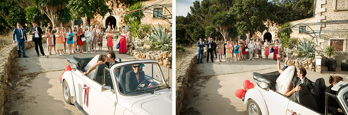 Hochzeitsfotos der Abfahrt vom Weingut Bodega Santa Catarina bei destination wedding Mallorca © Hochzeitsfotograf Berlin hochzeitslicht