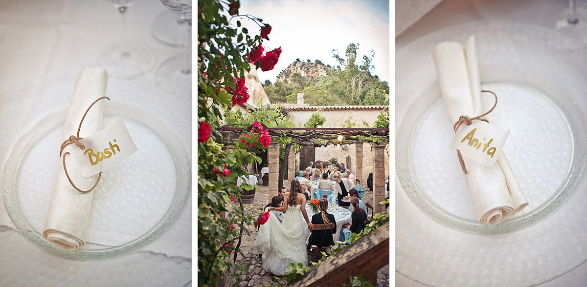 Fotos der Tischdekoration und von Hochzeitsfeier in Finca Son Bosch, Mallorca © Hochzeitsfotograf Berlin hochzeitslicht