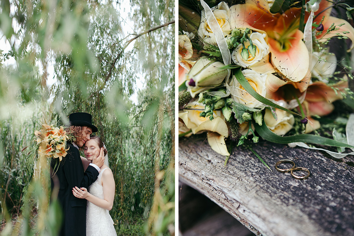 Detailaufnahme von Brautstrauß aus lachsfarbenen Lilien und cremefarbenen Rosen und Hochzeitsbild von Brautpaar bei Vintage-Hochzeit in Casa Carlotta Berlin-Zehlendorf © Hochzeit Berlin www.hochzeitslicht.de Detailaufnahme von Brautstrauß aus lachsfarbenen Lilien und cremefarbenen Rosen und Hochzeitsbild von Brautpaar bei Vintage-Hochzeit in Casa Carlotta Berlin-Zehlendorf © Hochzeit Berlin www.hochzeitslicht.de